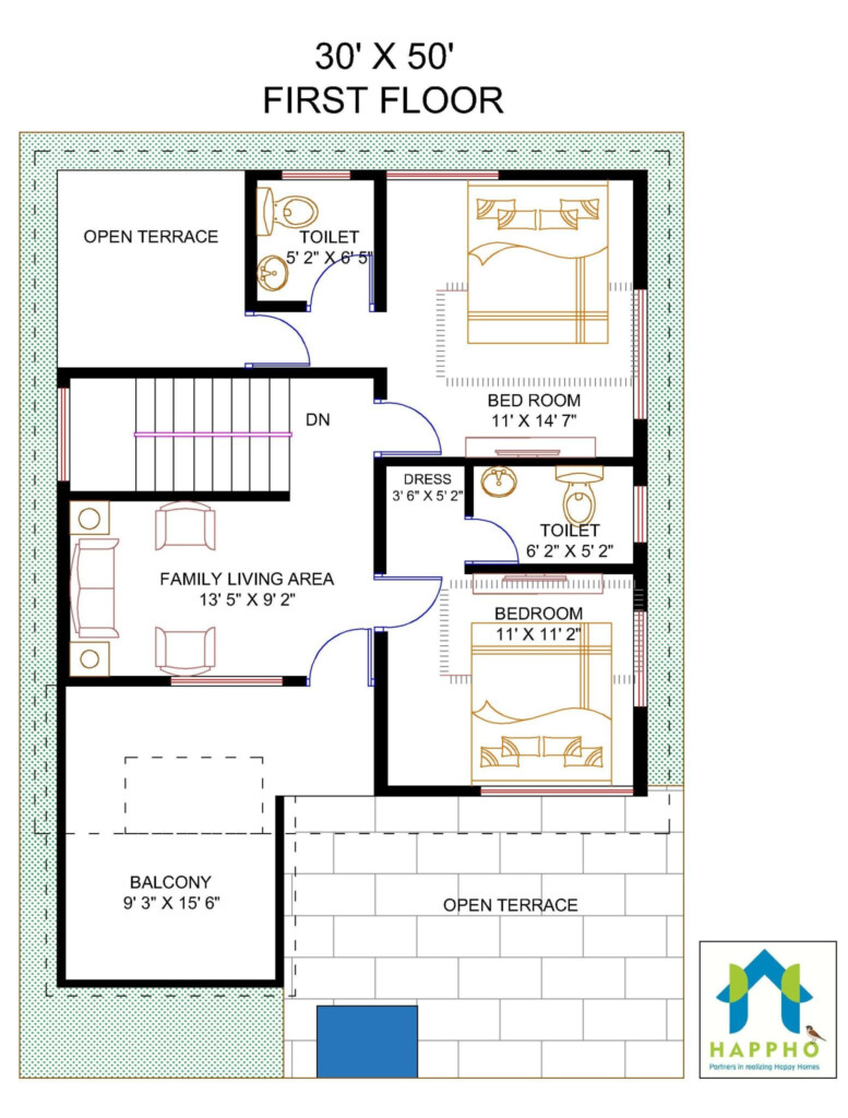 Floor Plan For 30 X 50 Feet Plot 4 BHK 1500 Square Feet 166 Sq Yards  - 1500 SQ FT House Plans 30X50
