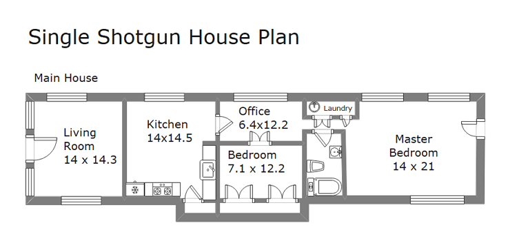 Free Editable Shotgun House Plans EdrawMax Online - 1000 SQ FT Single Story Shotgun House Plans