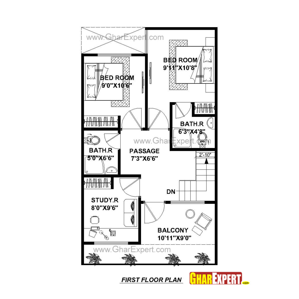 House Plan For 20 Feet By 45 Feet Plot Plot Size 100 Square Yards  - 20 X 45 SQ FT House Plans