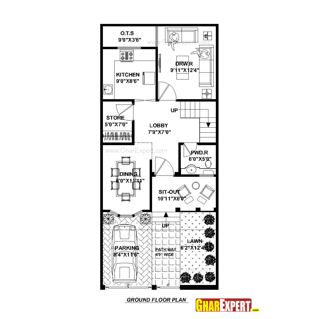 House Plan For 20 Feet By 45 Feet Plot Plot Size 100 Square Yards  - 20 X 45 SQ FT House Plans