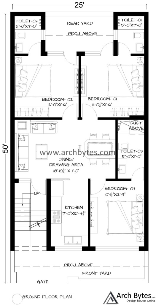 House Plan For 25 X 50 Feet Plot Size Archbytes - 25 50 SQ FT House Plan