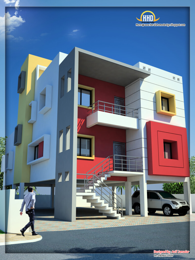 House With Ground Floor Parking Space 3600 Sq Ft Kerala Home  - 3600 SQ FT House Plans India