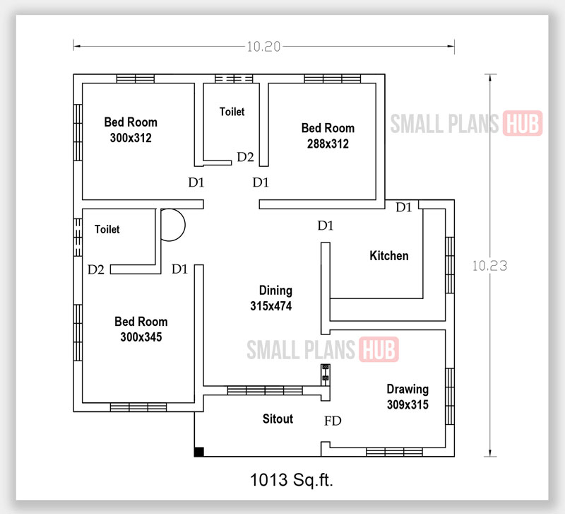 Kerala Style Five Low Budget Three Bedroom House Plans Under 1000 Sq ft  - Below 1000 SQ FT House Plans