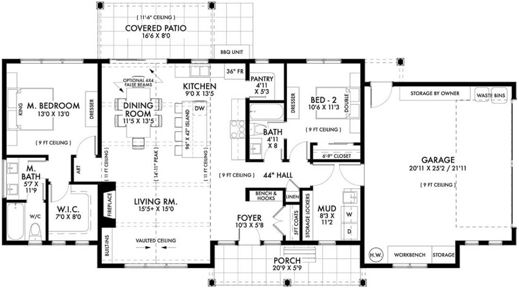 Modern farmhouse House Plan 2 Bedrooms 2 Bath 1400 Sq Ft Plan 29 141 - 2 Bedroom 2 Bath 1400 SQ FT House Plans
