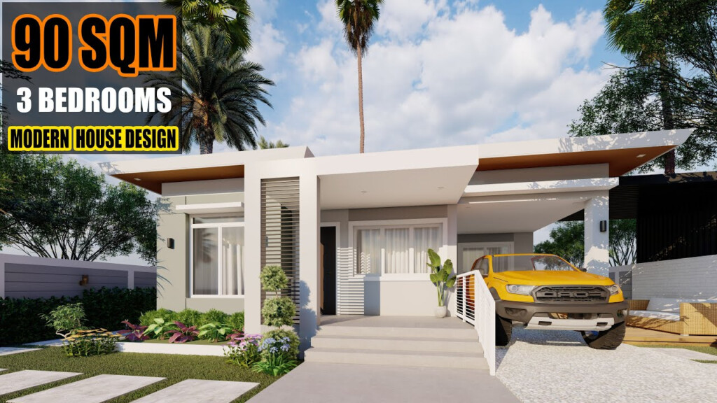 MODERN HOUSE DESIGN 90 SQUARE METERS 3 BEDROOMS RESIDENCE YouTube - 90 SQ FT House Plans