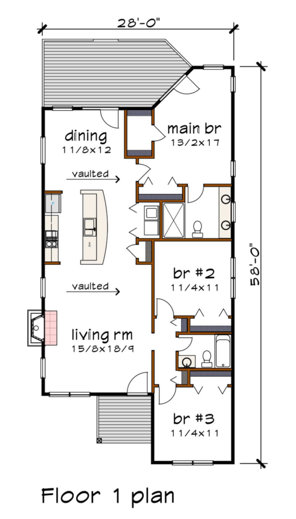 Modern Style House Plan 3 Beds 2 Baths 1350 Sq Ft Plan 79 292  - 1350 SQ FT Duplex House Plans