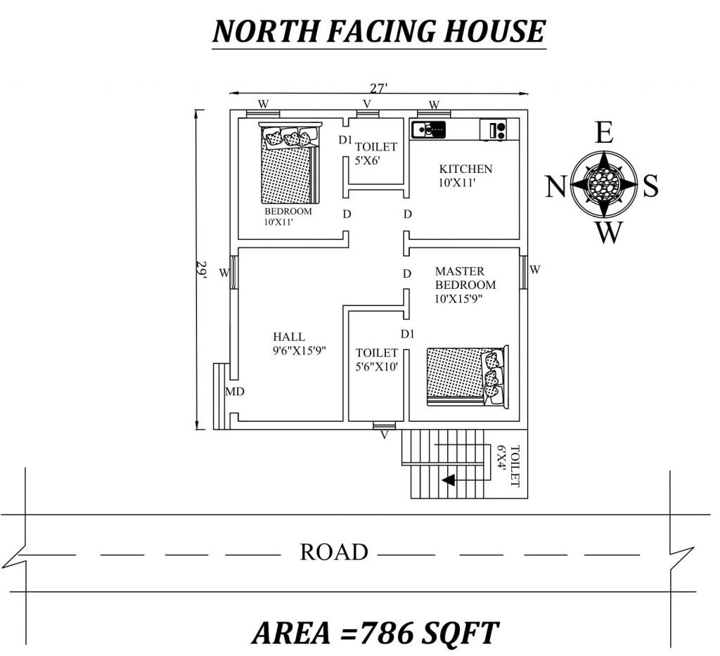 North Facing House Plans With Vastu 2023 Arch Articulate - 800 SQ FT House Plans 2 Bedroom North Facing