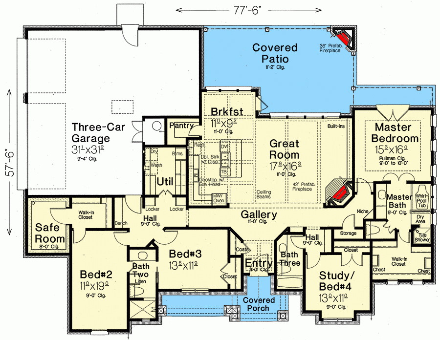 One level Hill Country House Plan With Safe Room 48600FM  - 2000 SQ FT House Plans With Safe Rooms