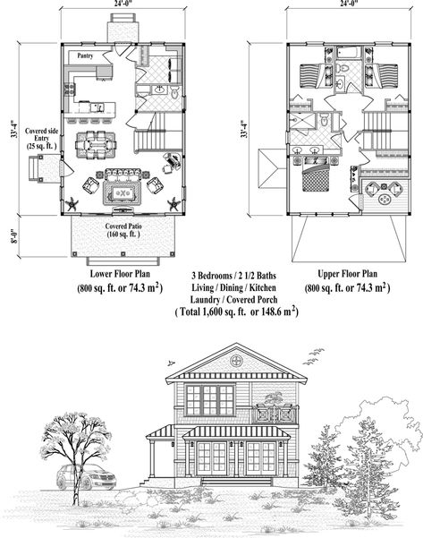 Online Two Story House Plan 3 Bedrooms 2 1 2 Baths 1600 Sq Ft  - 1600 SQ FT House 2 Story Plans