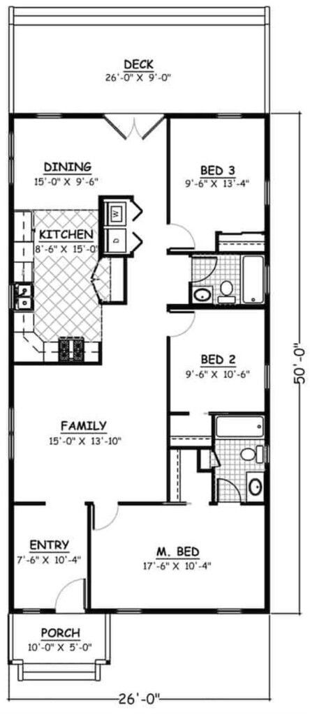 Ranch Floor Plan 3 Bedrms 2 Baths 1300 Sq Ft Plan 200 1065 - 1300 SQ FT Ranch House Plans
