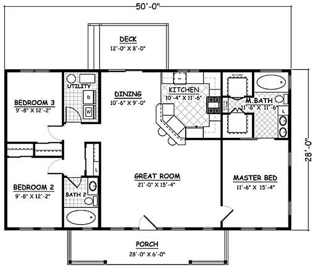 Ranch Home 3 Bedrms 2 Baths 1400 Sq Ft Plan 200 1074 - 1400 SQ FT 3 Bedroom House Plans