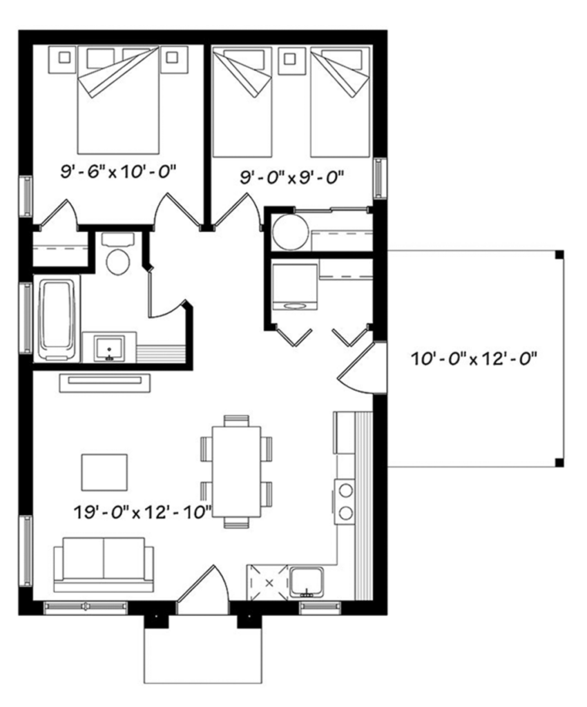 Ranch Style House Plan 2 Beds 1 Baths 640 Sq Ft Plan 23 2606 Cabin  - 640 SQ FT House Plan Design