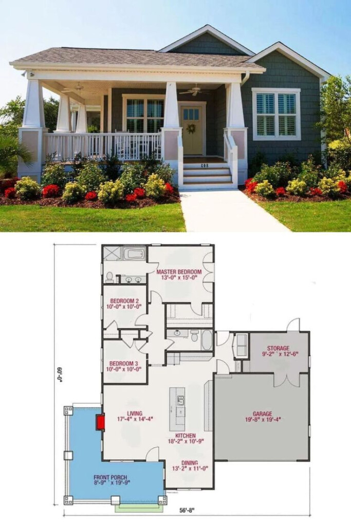Single Story 3 Bedroom Bungalow Home With Attached Garage Floor Plan  - 1500 To 1600 SQ FT Bungalow House Plans