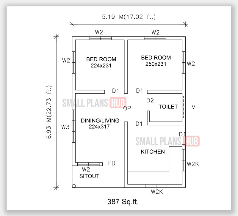 Six Low Budget Kerala Model Two Bedroom House Plans Under 500 Sq ft  - 500 SQ FT House Plans In Kerala Style