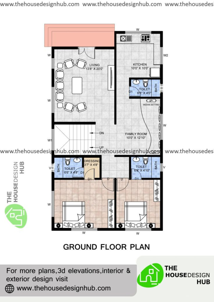 Spacious 2 BHK Floor Plan With Staircase Under 1100 Sq Ft Bungalow  - 2 Bhk House Plans 1100 SQ FT