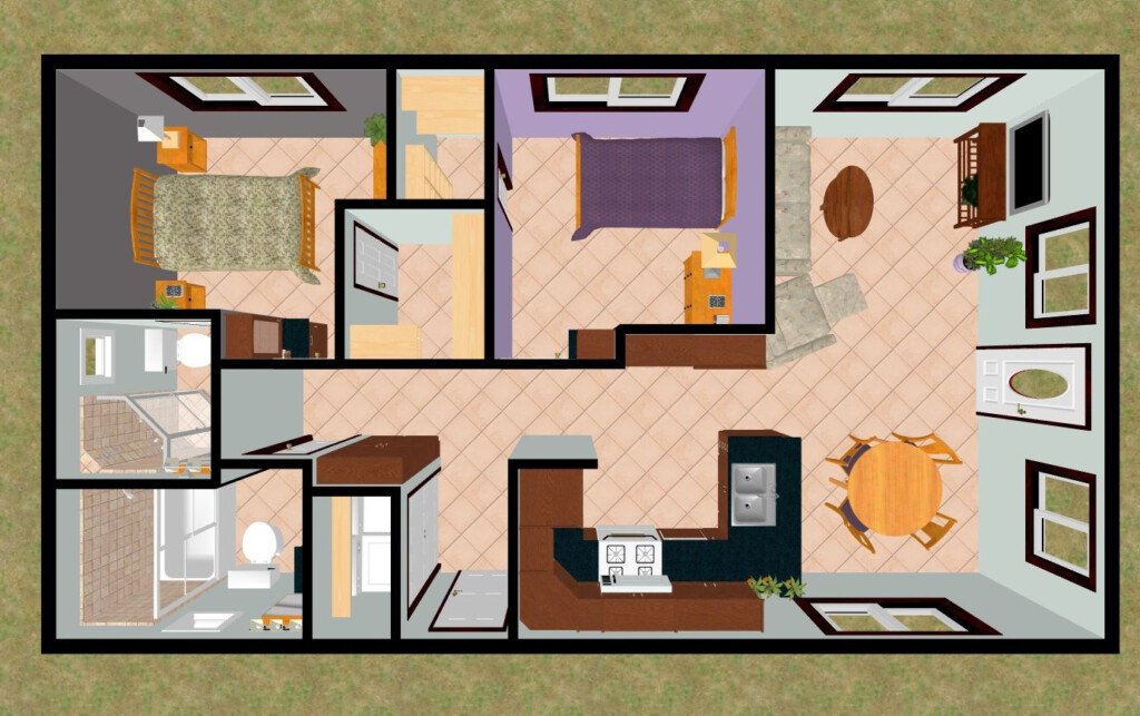 The 720 Sq Ft Rosebud 3D Top View Cozy House Large Homes House Plans - 720 SQ FT House Plans With Loft