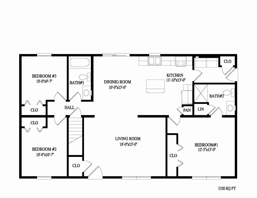 Three Bedroom Ranch House Plans - 1050 SQ FT House Plans 3 Bedroom Ranch Vaulted Ceilings