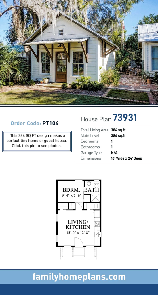 Tiny House Plan 73931 Total Living Area 384 SQ FT 1 Bedroom And 1  - 384 SQ FT Tiny House Plans