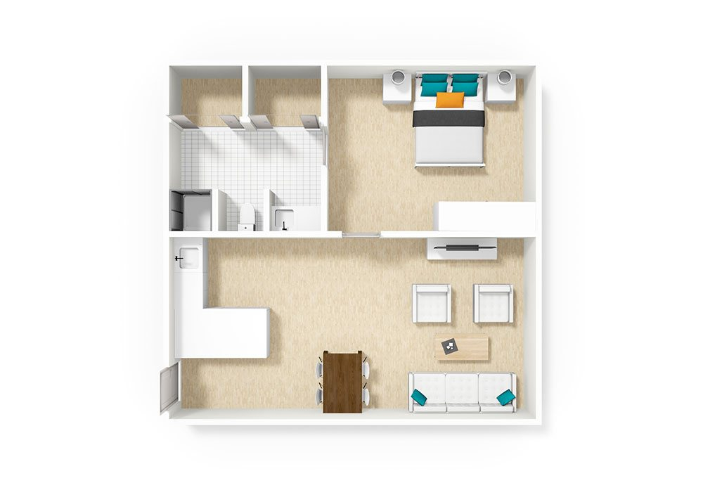 Tree Large Suite 570 sq feet 3D1 Cozy Retire - 570 SQ FT House Plan