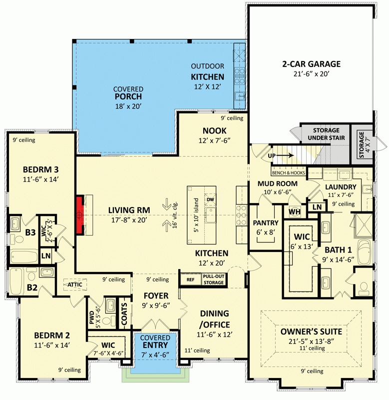 Under 2500 Sq Ft 3 Bed Transitional House Plan With Optionally Finished  - 2500 SQ FT House Plans With Bonus Room