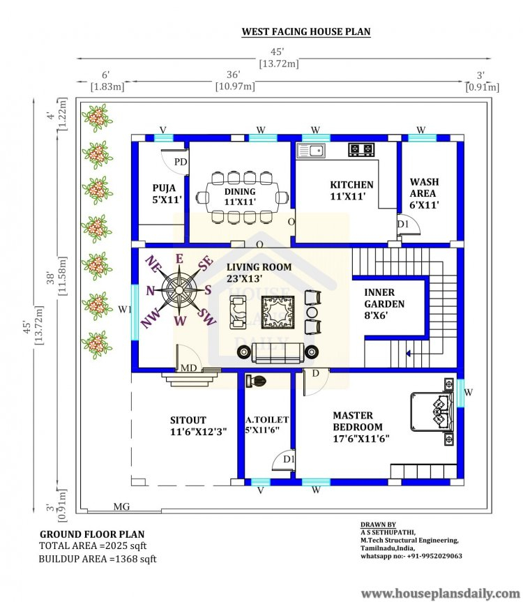 West Facing Home 3BHK Duplex House Duplex Floor Plan House Plans  - 350 SQ FT Duplex House Plans